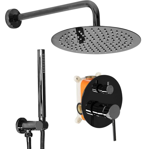 Rea Lungo, podomietkový sprchový set s dažďovou hlavovou a ručnou sprchou, čierna lesklá, REA-P4420