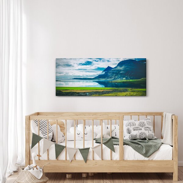 Obraz jazera s horami (120x50 cm)