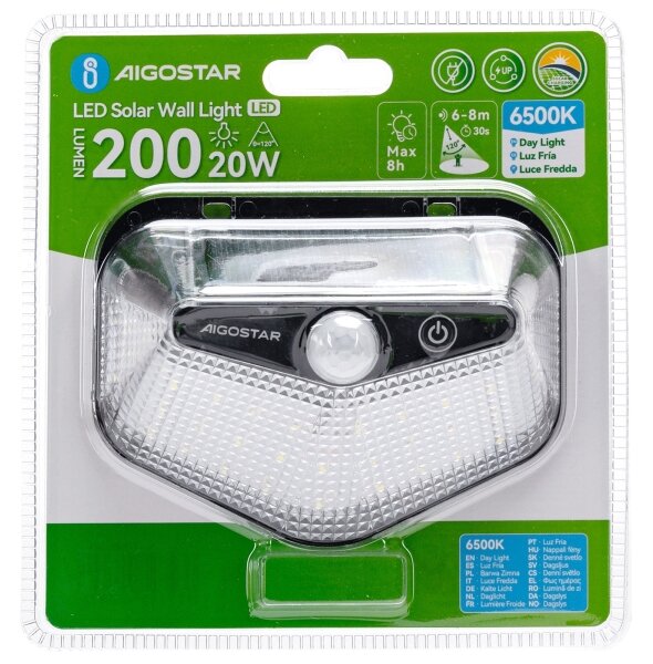 Aigostar -LED Solárne svietidlo so senzorom LED/3,7V 6500K 500 mAh IP65 čierna