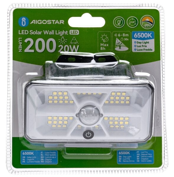 Aigostar - LED Solárne svietidlo so senzorom LED/3,7V 6500K 500 mAh IP65 čierne