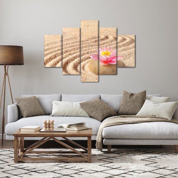 Obraz kameňa s kvetinou na piesku (150x105 cm)