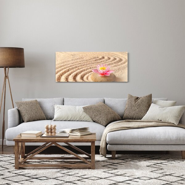 Obraz kameňa s kvetinou na piesku (120x50 cm)