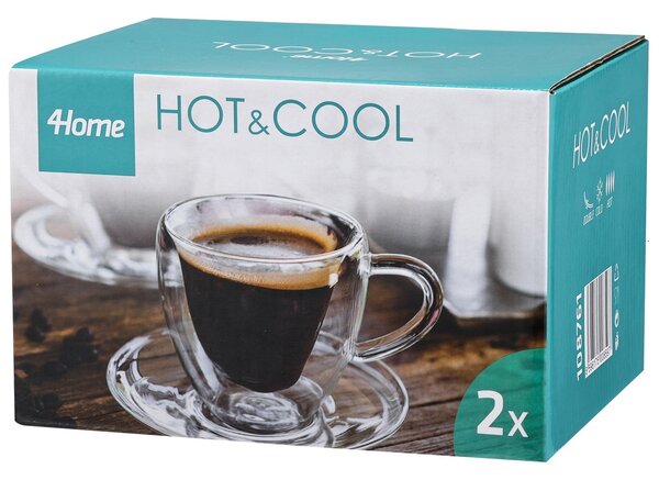 4Home Termo pohár šálka s podšálkou Heart Hot&Cool, 150 ml, 2 ks