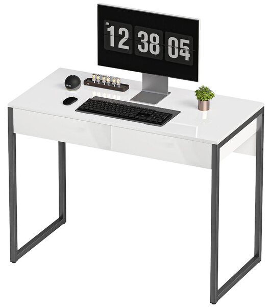 HOMCOM – Písací stôl, 100 x 50 cm, počítačový stôl, kancelársky stôl s 2 zásuvkami, čierna farba