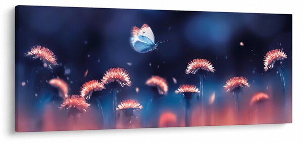 Obraz púpav s modrým motýľom (120x50 cm)
