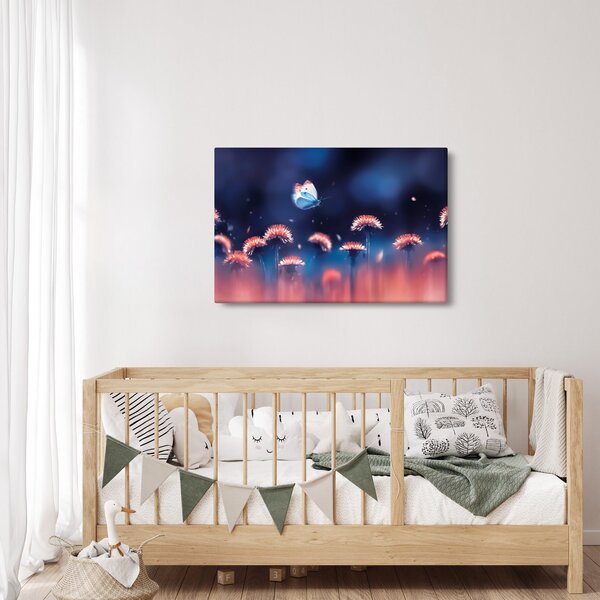 Obraz púpav s modrým motýľom (90x60 cm)