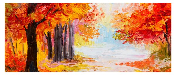 Obraz - Olejomaľba, farebná jeseň (120x50 cm)