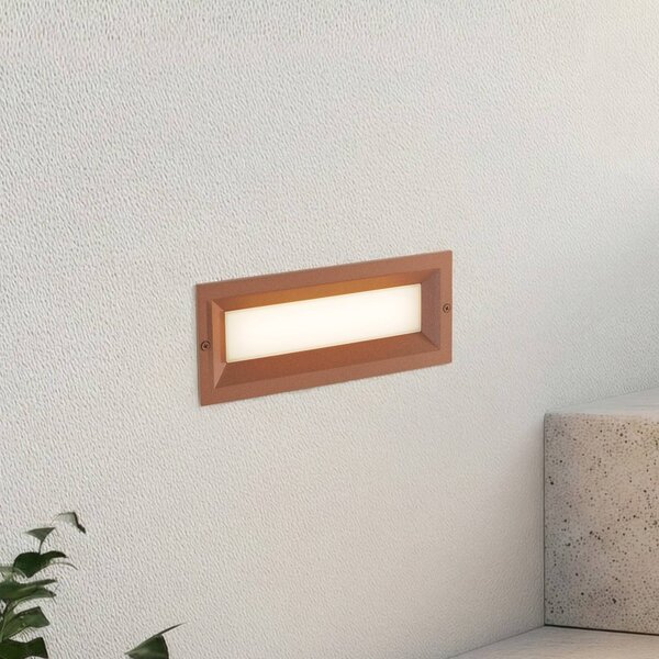 Lucande LED nástenné svietidlo Lachlain, hrdzavé, 25 cm, IP65, Hnedá / hrdzavá, Hliník, Moderný, Zapustené hranaté