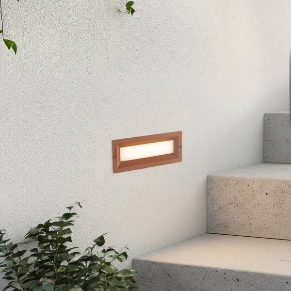 Lucande LED nástenné svietidlo Lachlain, hrdzavé, 25 cm, IP65, Hnedá / hrdzavá, Hliník, Moderný, Zapustené hranaté