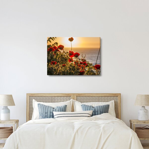 Obraz západu slnka s vlčími makmi (70x50 cm)