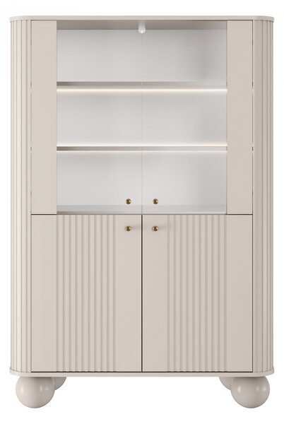 Vitrína Vesper 103 cm štvordverová - kašmír / zlaté úchytky / guľaté nohy
