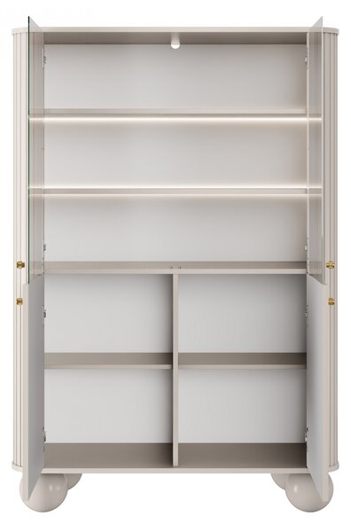 Vitrína Vesper 103 cm štvordverová - kašmír / zlaté úchytky / guľaté nohy