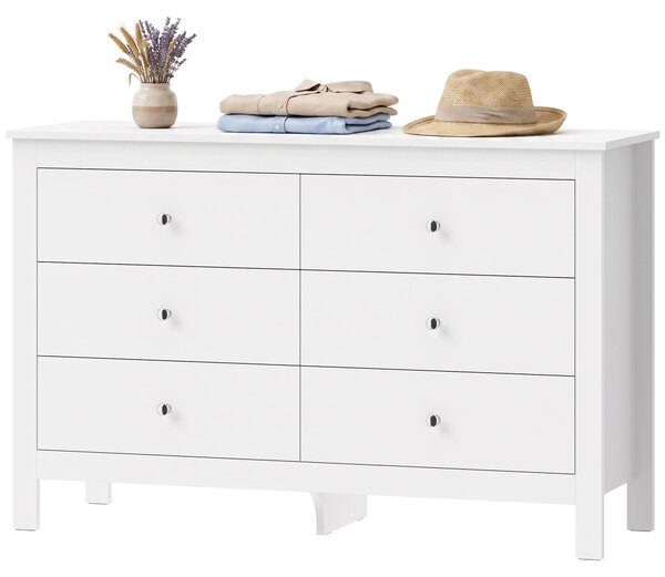 HOMCOM Komoda so 6 zásuvkami, komoda, 118 x 39,5 x 75,5 cm, biela