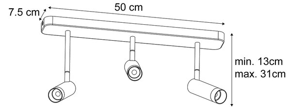 Zaoblené stropné bodové svietidlo čierne GU10 35mm 3-svetelné nastaviteľné - Kate