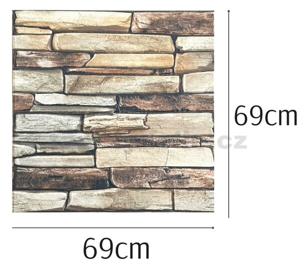 Samolepiace penové 3D panely XY-G02, cena za kus, rozmer 70 x 77 cm, ukladaný kameň hnedý, IMPOL TRADE