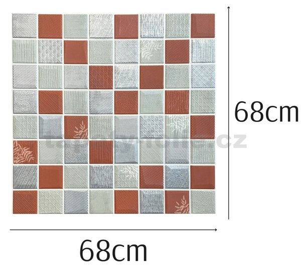 Samolepiace penové 3D panely XY-W02, cena za kus, rozmer 70 x 70 cm, mozaika červeno-strieborná, IMPOL TRADE
