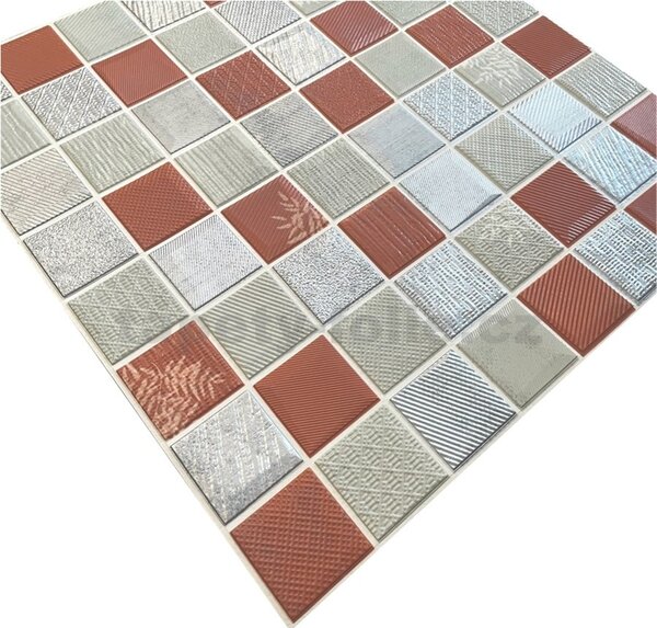 Samolepiace penové 3D panely XY-W02, cena za kus, rozmer 70 x 70 cm, mozaika červeno-strieborná, IMPOL TRADE