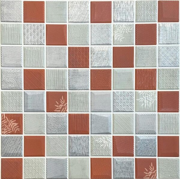 Samolepiace penové 3D panely XY-W02, cena za kus, rozmer 70 x 70 cm, mozaika červeno-strieborná, IMPOL TRADE