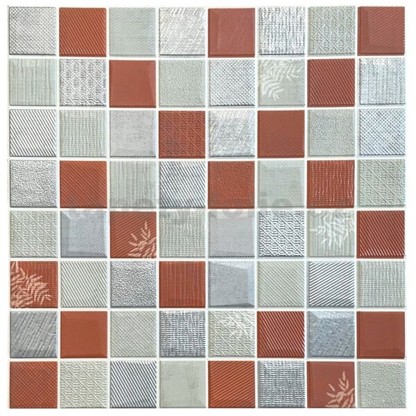 Samolepiace penové 3D panely XY-W02, cena za kus, rozmer 70 x 70 cm, mozaika červeno-strieborná, IMPOL TRADE