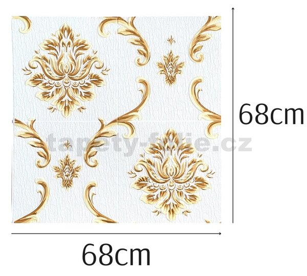 Samolepiace penové 3D panely XY-A01, cena za kus, rozmer 70 x 70 cm, ornamenty béžovo-zlaté, IMPOL TRADE
