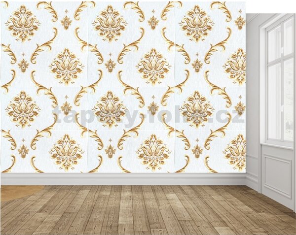 Samolepiace penové 3D panely XY-A01, cena za kus, rozmer 70 x 70 cm, ornamenty béžovo-zlaté, IMPOL TRADE