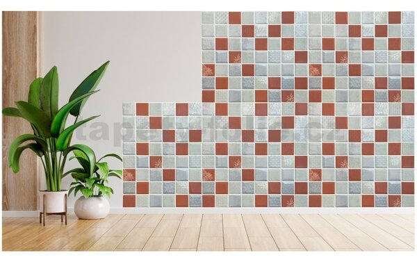 Samolepiace penové 3D panely XY-W02, cena za kus, rozmer 70 x 70 cm, mozaika červeno-strieborná, IMPOL TRADE
