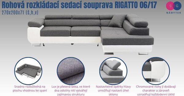 Rohová rozkladacia sedacia súprava RIGATTO 06/17 Pravá
