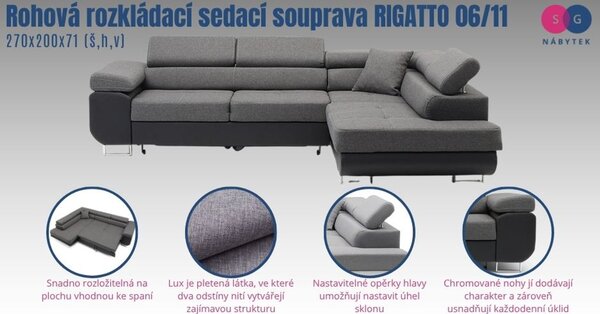 Rohová rozkladacia sedacia súprava RIGATTO 06/11 Ľavá