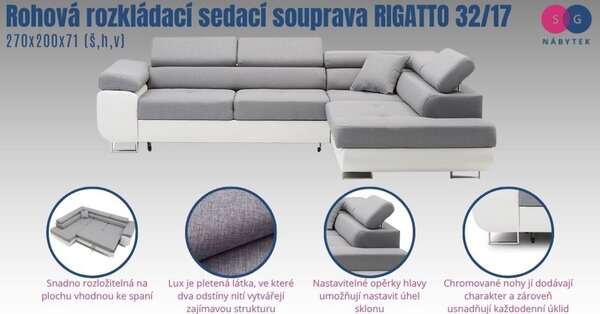 Rohová rozkladacia sedacia súprava RIGATTO 32/17 Ľavá