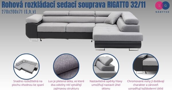 Rohová rozkladacia sedacia súprava RIGATTO 32/11 Pravá