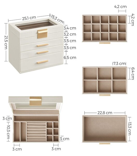 Šperkovnica Eliza, 15,3x25,1x21,5 cm, biela