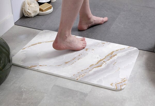 Predložka do kúpeľne Sofer Marble, 39x60 cm, zlatá/biela