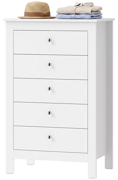 Komoda HOMCOM s 5 zásuvkami, vhodná do spálne, rozmer 60 x 39,5 x 95,3 cm, biela