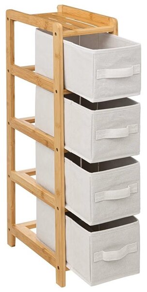 Polička do kúpeľne Tidy Box4, biela/s drevenými prvkami