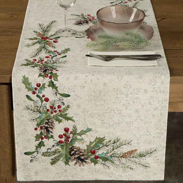 VIANOČNÝ GOBELÍNOVÝ BEHÚŇ NA STÔL PINE 40X100 CM VZOROVANÁ