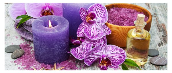 Obraz orchideí a sviečok (120x50 cm)