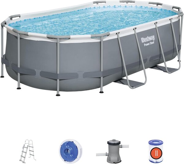 Oválny nadzemný bazén Bestway Power Steel (427 x 250 x 100 cm) s kartušovou filtráciou a rebríkom