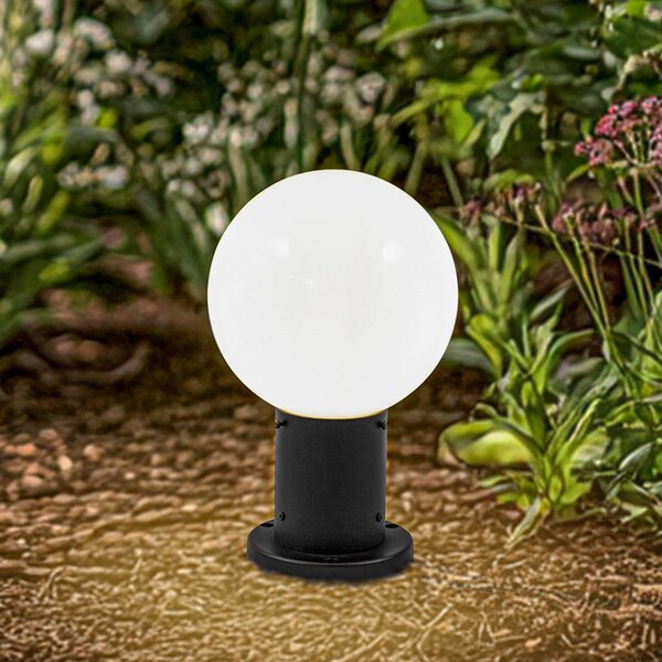 Lindby Podlahová lampa Dangan, čierna/biela, výška 32 cm, sklo, Biela / opálová, Sklo, Moderný, Vonkajčie stĺpové osvetlenie