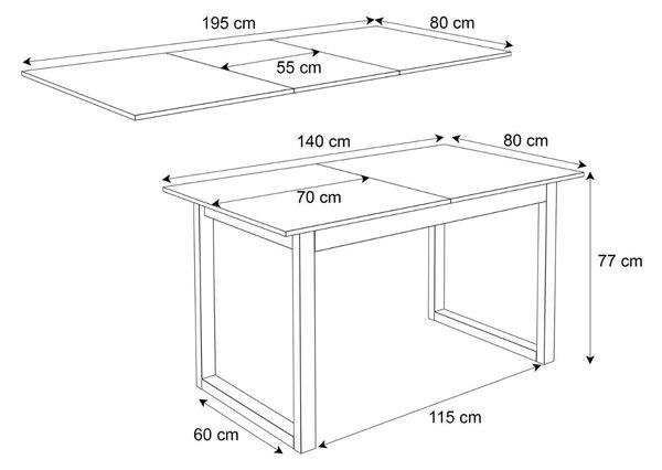 ROZKLADACÍ JEDÁLENSKÝ STÔL DANILO BIELY + ČIERNE U NOHY 140 / 195 cm