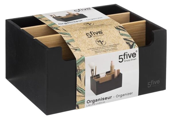 Kozmetický organizér Natureo 5, čierna/s drevenými prvkami