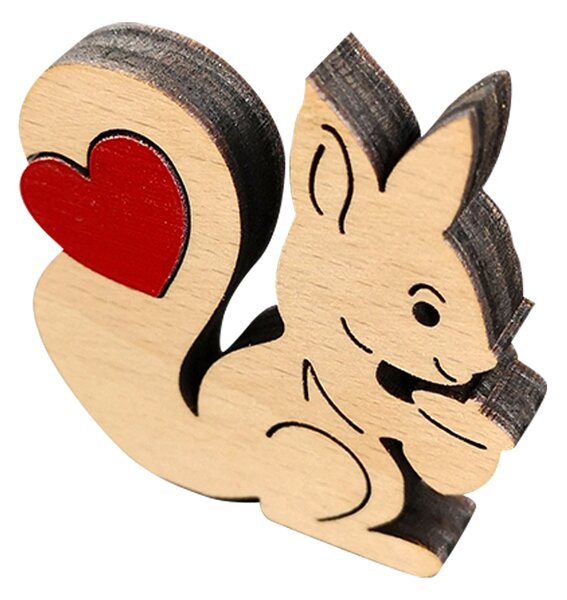 AMADEA Drevená veverička so srdcom, masívne drevo, 5 x 4,9 cm, český výrobok