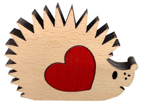 AMADEA Drevený ježko so srdcom, masívne drevo, 5 x 3,9 cm, český výrobok