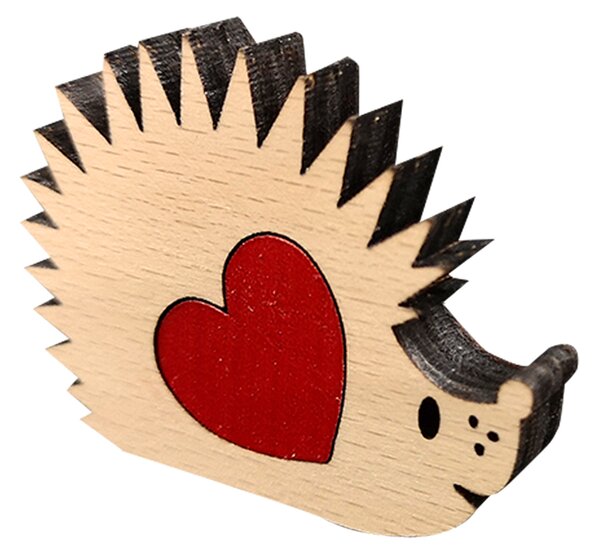 AMADEA Drevený ježko so srdcom, masívne drevo, 5 x 3,9 cm, český výrobok