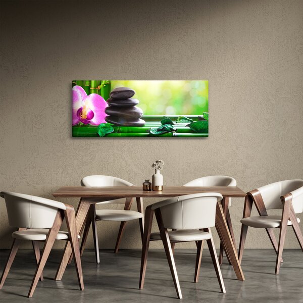 Obraz masážnych kameňov a orchidey na vode (120x50 cm)