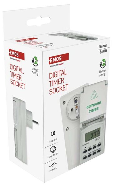 Emos P5507N P5507N - Časovač - digitálna spínacia zásuvka vonkajšia IP44