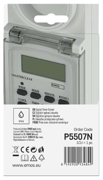 Emos P5507N P5507N - Časovač - digitálna spínacia zásuvka vonkajšia IP44