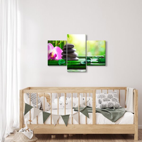 Obraz masážnych kameňov a orchidey na vode (90x60 cm)