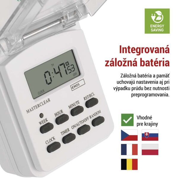 Emos P5507N P5507N - Časovač - digitálna spínacia zásuvka vonkajšia IP44