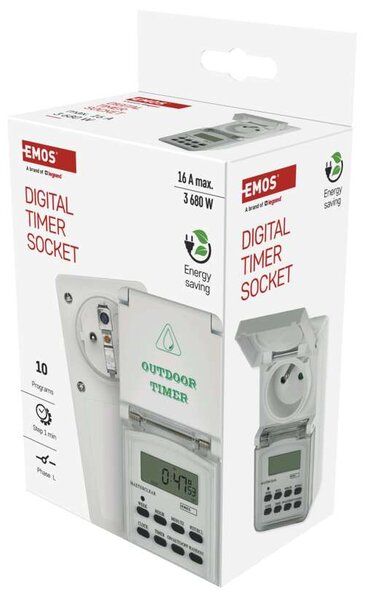 Emos P5507N P5507N - Časovač - digitálna spínacia zásuvka vonkajšia IP44