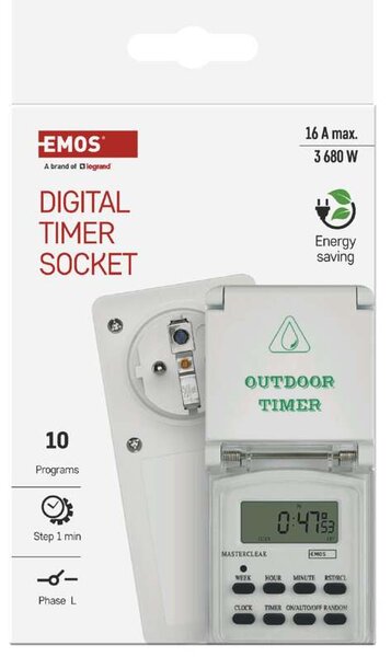 Emos P5507N P5507N - Časovač - digitálna spínacia zásuvka vonkajšia IP44